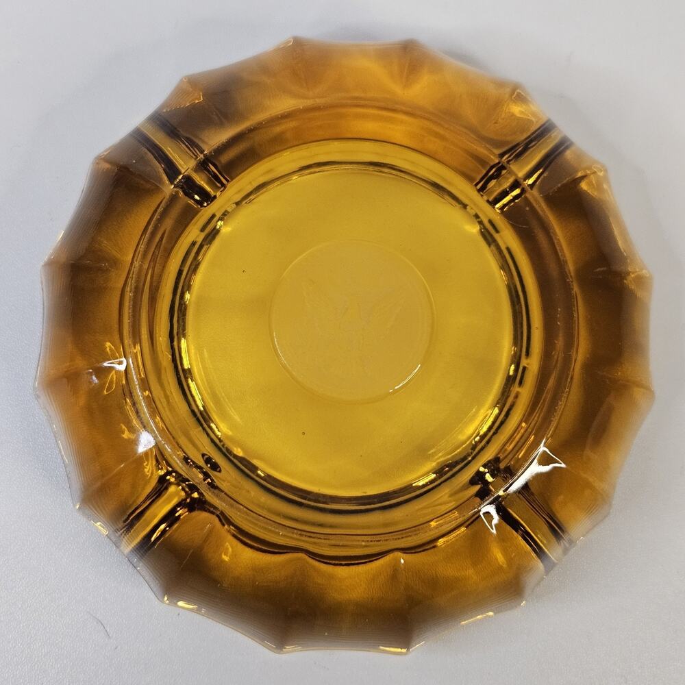 Vintage Fostoria Heavy Amber Glass 1887 Eagle Coin Cigarette Ashtray 5" - Picture 4 of 6